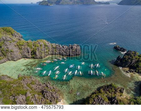 Small Lagoon Pier In El Nido, Palawan, Philippines. Tour A Route And Place. Miniloc Island