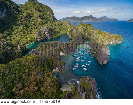 Small Lagoon Pier In El Nido, Palawan, Philippines. Tour A Route And Place. Miniloc Island