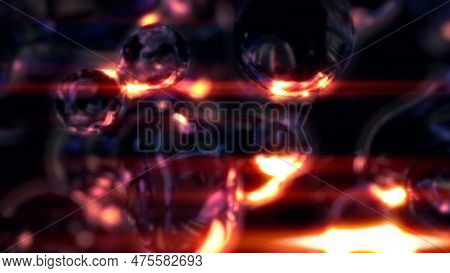 Orange Lighting Limpid Glass Bulbs On Black Bg - Abstract 3d Rendering