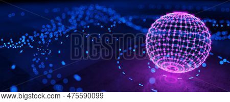 Glowing Ball. Laser Show, Impulse, Equalizer Diagram, Ultraviolet Spectrum, Impulse Power Lines. Abs