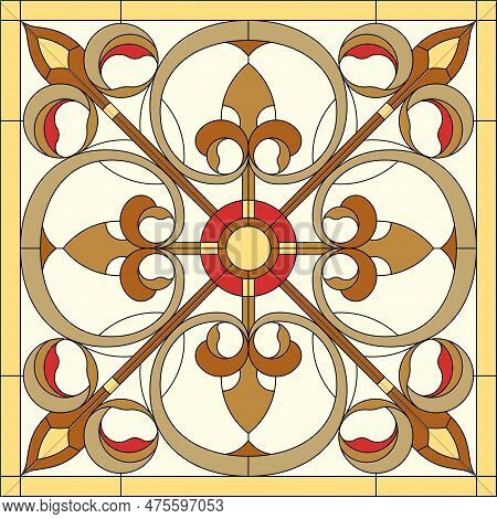 Abstract Flower In Square Frame, Geometric Ornate Pattern Tile. Window On The Ceiling In Square Fram