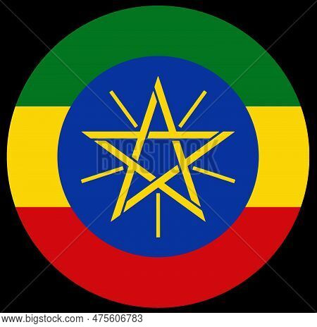 Ethiopia  Flag Button On White Background. Vector