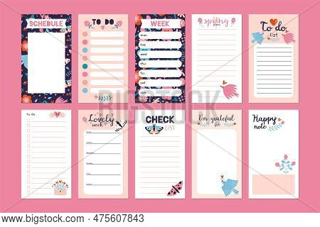 Big Set Of Trendy Editable Planner, Schedule, Check List, Gratefut List, To Do And Places For Note. 