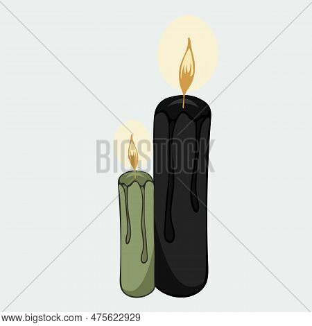 Vector Illustration Hand-drawn Two Candles With Burning Plaen