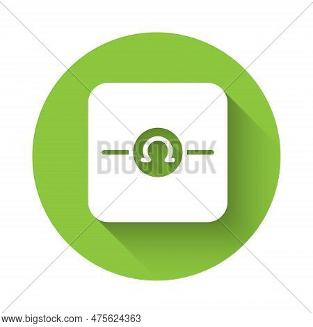 White Ohmmeter Icon Isolated With Long Shadow Background. Green Circle Button. Vector