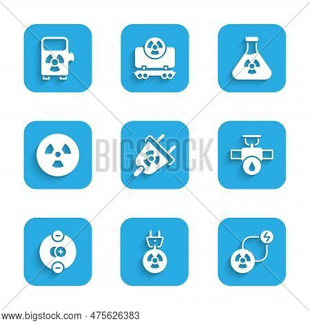 Set Radiation Electrical Plug, Radioactive Exchange Energy, Industry Pipe And Valve, Atom, Test Tube