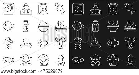 Set Line Octopus, Lobster, Sushi On Cutting Board, Canned Fish, Sea Cucumber Jar, Fish Hedgehog, Hea