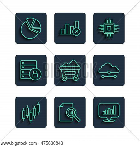 Set Line Browser With Stocks Market, Document Graph Chart, Pie Infographic, Processor Cpu, Coal Mine