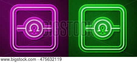 Glowing Neon Line Ohmmeter Icon Isolated On Purple And Green Background. Vector