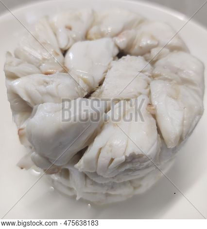 Full Plate Of Steamed Fresh Stone Crab Meat, Cheliped Of The Crab, Prepared Raw Shell Animal At Home
