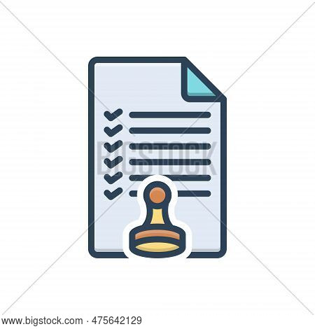 Color Illustration Icon For Authorization Authority Approval Stamp Document Permit Permission Licens