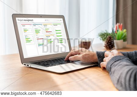 Project Planning Software For Modish Business Project Management On The Computer Screen Showing Time