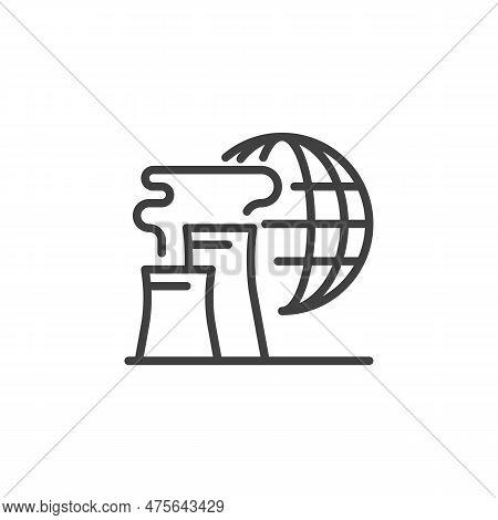 Earth Planet Pollution Line Icon. Linear Style Sign For Mobile Concept And Web Design. Power Plant A