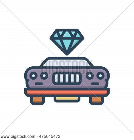 Color Illustration Icon For Luxury Costliness Gemstone Diamond Precious Expensive Transport Car Vehi