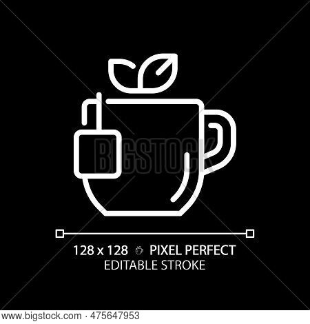 Tea Pixel Perfect White Linear Icon For Dark Theme. Comforting Hot Drink. Warm Beverage. English Bre