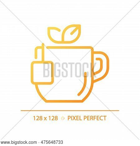 Tea Pixel Perfect Gradient Linear Vector Icon. Comforting Hot Drink. Warm Beverage. English Breakfas
