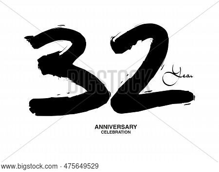 32 Years Anniversary Celebration Vector Template, 32 Number Logo Design, 32th Birthday, Black Letter