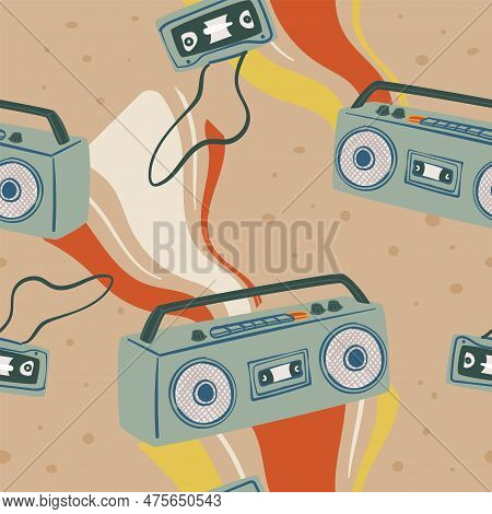 Old Magnetophone And Cassete Tape, Pattern Print