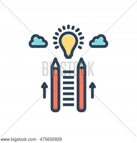 Color Illustration Icon For Learned Education Literate Taught Trained Well-educated Idea Pencil