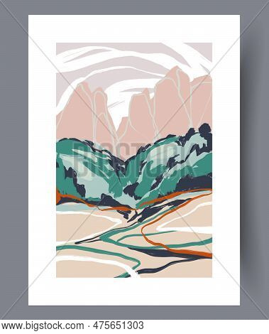 Landscape Brook Forest Nature Wall Art Print. Printable Minimal Abstract Brook Poster. Wall Artwork 