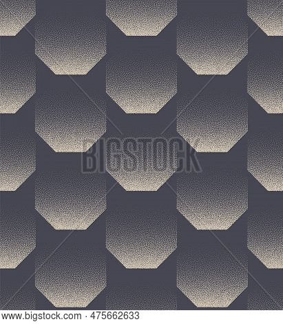 Brutalism Style Geometric Seamless Pattern Vector Dot Work Abstract Background. Octagons Structure O