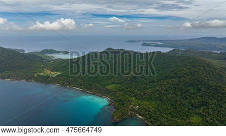 Aerial Drone Of Coast Of The Island Of Weh With Bays And Lagoons. Tropical Landscape. Aceh, Indonesi
