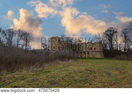 The Ruins Of The Ancient Castle Januv Castle. Valtice Area By The River Stara Dyje In The Czech Repu