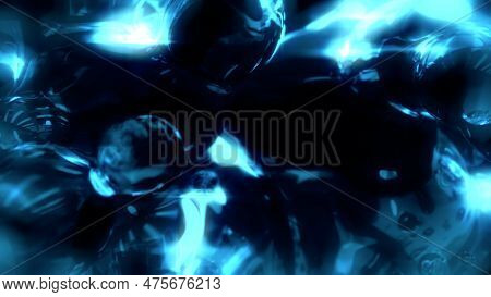 Electric Blue Glowing Transparent Liquid Balls On Black - Abstract 3d Illustration