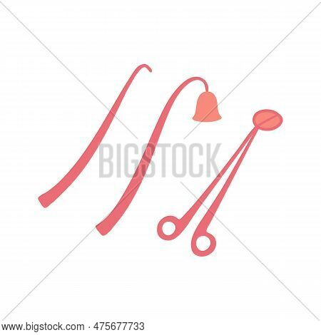 Cartoon Color Aromatherapy Concept Candle Snuffer And Wick Dipper Elements Set Flat Design Style. Ve