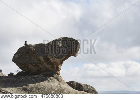 Rock Formation Known As El Pollito, Geological Famous Trail Sign For Hikers To Know They Are On The 