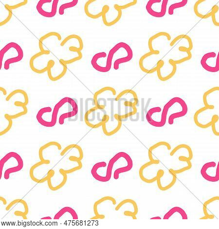 Seamless Color Pattern Of Linear Doodle Squiggles. The Style Of The 90s. Bright Abstract Design For 