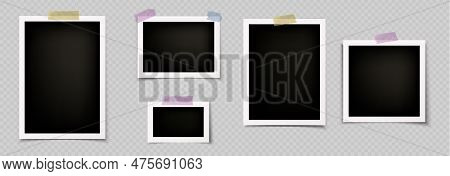 Photo Frame Collage Template Vector Album Mockup On Transparent Background. Foto Memory Picture And 