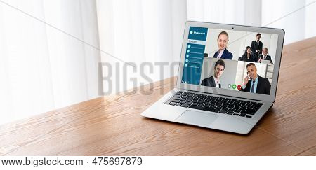 Business People On Video Conference For Modish Virtual Group Meeting Of Corprate Business Office Wor