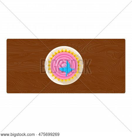 Mousse Cake Icon Isometric Vector. Fruit Mousse Cake On Rectangular Wooden Table. Dessert, Sweet Foo