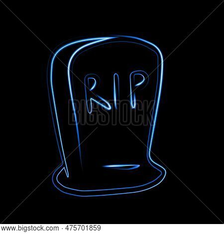 Vector Isolated Illustration Of Grave With Neon Effect. Memorial Day. Death Of A Person.