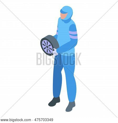 Auto Wheel Team Icon Isometric Vector. Race Car. Driver Pit