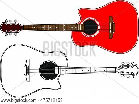 Classical Six-string Guitar Colored And Black Isolated On White Background