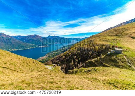 View Of Lake Como, Towards The South, From The Church Of San Bernardo In Musso, With The Mountains A