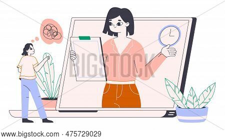 Flat Online Medical Service, Doctor Assistance Platform. Therapy Session Video Call, Doctor And Pati