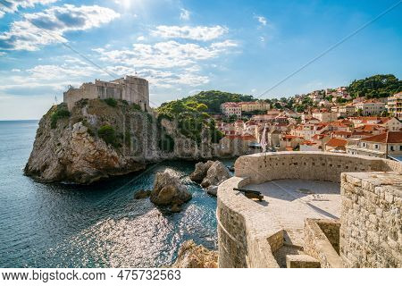 Fort Lovrijenac And Historic Wall Of Dubrovnik, Croatia. Prominent Travel Destination Of Croatia. Du