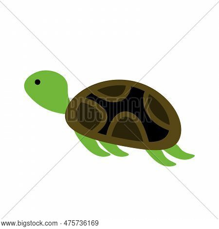 Big Green Sea Turtle Cartoon Cute Animal Design Ocean Tortoise Swimming In Water Flat Vector Illustr