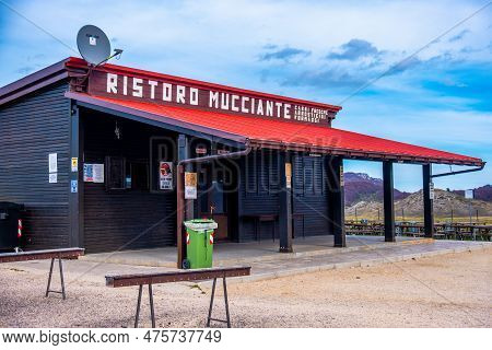 Campo Imperatore, Italy, 27 Apr 2023 - Ristoro Mucciante Is A Famous Butcher Shop In Gran Sasso Dita