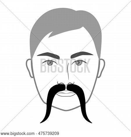 Yosemite Sam Mustache Beard Style Men Face Illustration Facial Hair. Vector Grey Black Portrait Male