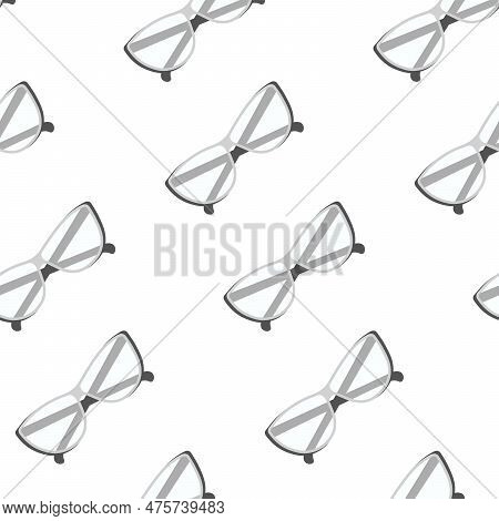 Seamless Pattern Of Elegant Glasses With Transparent Lenses In Grayscale. Bespectacled. Vector. Eps
