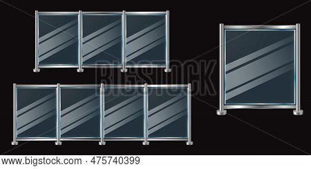 Set Mockup Glass Railing With Fence Section Isolated - 3d Illustration