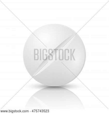 Vector 3d Realistic White Round Pharmaceutical Medical Pill, Capsule, Tablet Icon Closeup With Refla