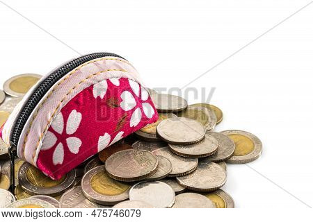 Red Fabric Bag With Black Zipper For Collect Coin And Accessory