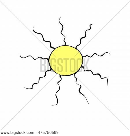 Vector Outline Sun, Star, Planet, Space Object In Doodle Flar Style. Simple Color Design Element, Cl