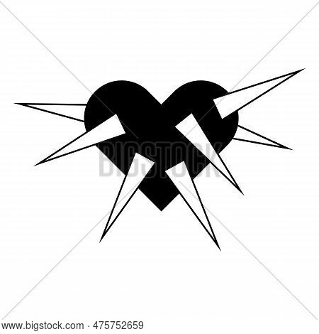 Spikey Black Heart Illustration. Goth Heart For Halloween Design. Vector Isolated On White Backgroun