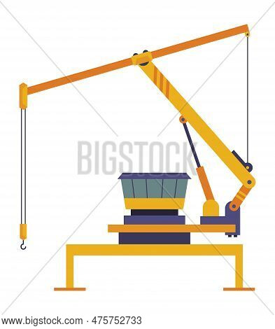 Hoisting Crane Icon. Construction Crane. Equipment In Flat Style. Yellow Industrial Heavy Machine. L